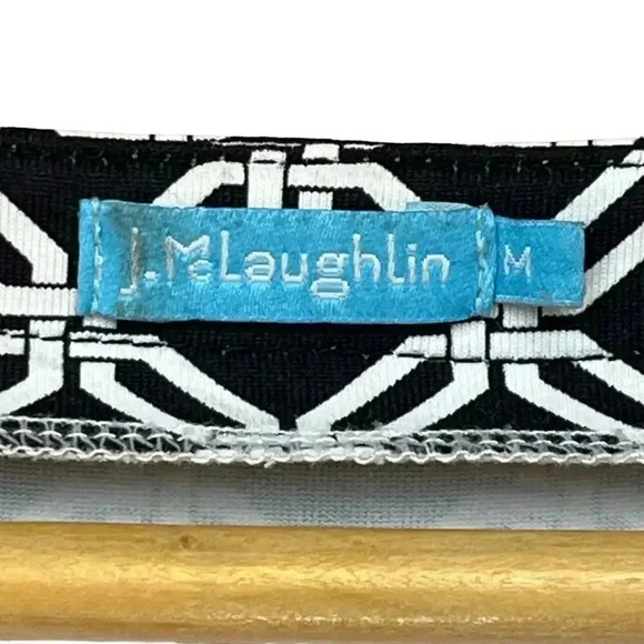 J.‎ McLaughlin Women’s Black White Geometric Capped Sleeve Above Knee Dress M - Picture 6 of 8
